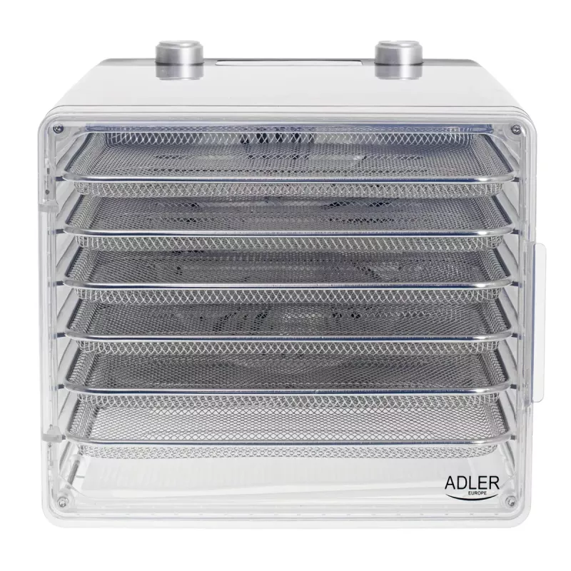 Desidratador de alimentos Adler AD 6660, 600 W, 6 tabuleiros, termostato ajustável, aço, design dobrável
