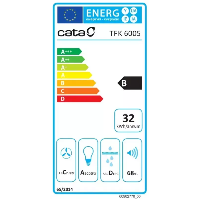 Exaustor telescópico CATA TFK 6005 X, aço inoxidável, 60 cm, 390 m³/h, mecânico, classe energética B, CSLED