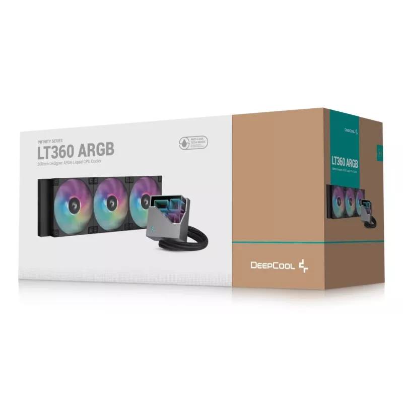 DeepCool LT360 ARGB R-LT360-BKAMNC-G-1 refrigeração líquida all-in-one para CPU, radiador de 360 mm, 3 ventoinhas de 120 mm, 600-2400 RPM, 72,04 CFM, LGA1851/LGA1700/LGA1200/AM5/AM4, preto