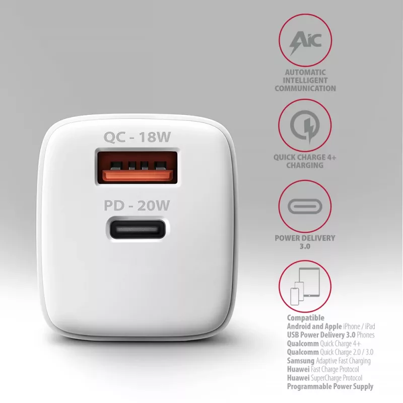 Carregador para dispositivos móveis Axagon ACU-PQ20W universal branco