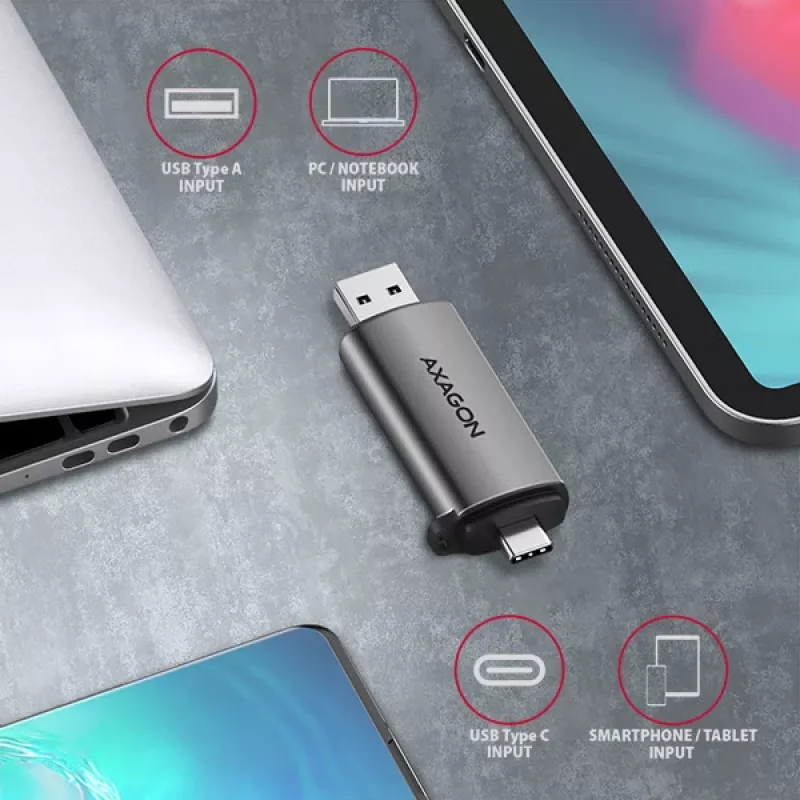 Leitor de cartões Axagon CRE-SAC SuperSpeed USB-C+USB-A 5 Gbit/s