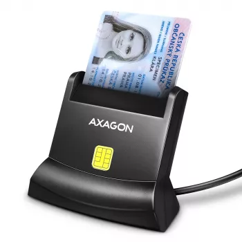 Leitor de cartões smart/ID de contacto universal de secretária Axagon com cabo USB-A longo. Adequado para a aplicação eObanka. Leitor de cartões smartcard interior USB 2.0 preto