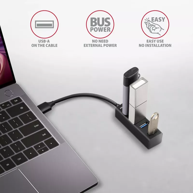 Axagon HUE-M1A hub USB 3.2 Gen 1 MINI 4x, metal, cabo USB-A de 20 cm