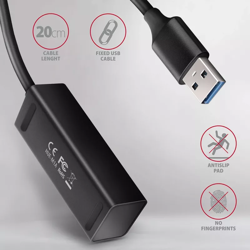 Axagon HUE-M1A hub USB 3.2 Gen 1 MINI 4x, metal, cabo USB-A de 20 cm