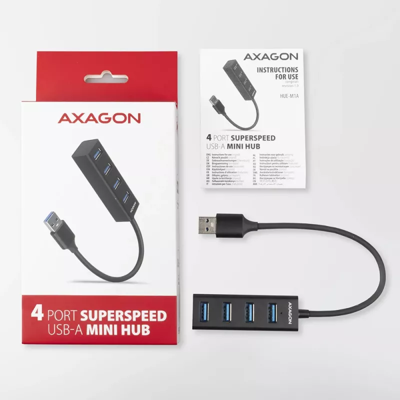 Axagon HUE-M1A hub USB 3.2 Gen 1 MINI 4x, metal, cabo USB-A de 20 cm