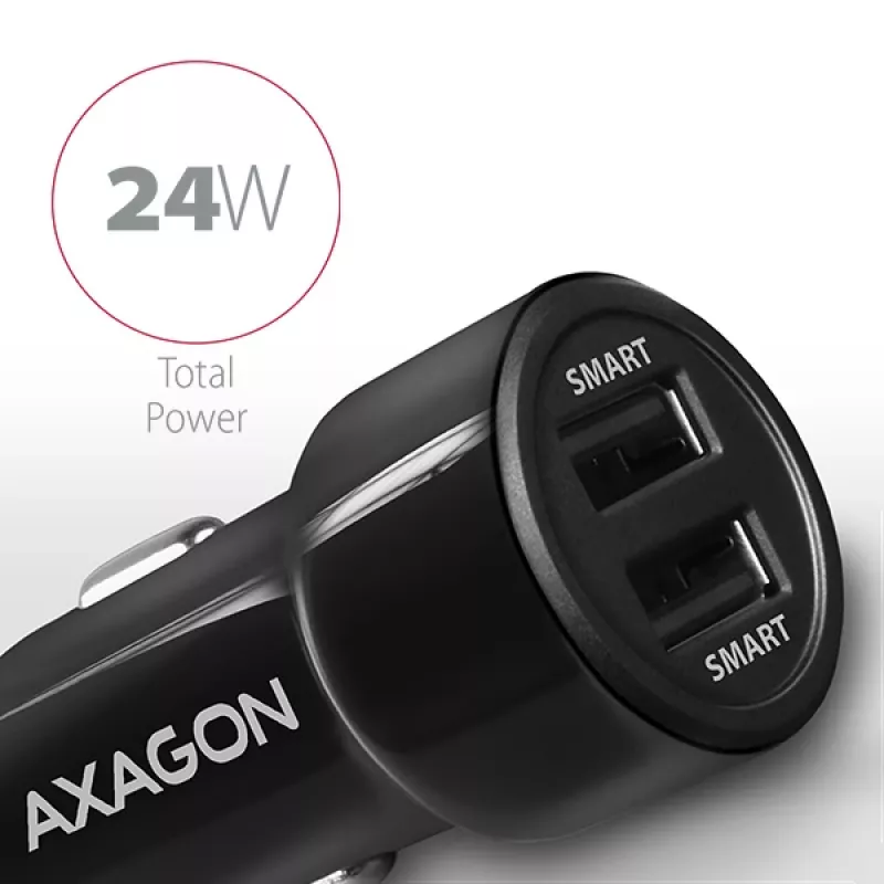 Carregador automático Axagon PWC-5V5 SMART 24W, 2 portas USB-A, 5V/2,4A + 5V/2,4A
