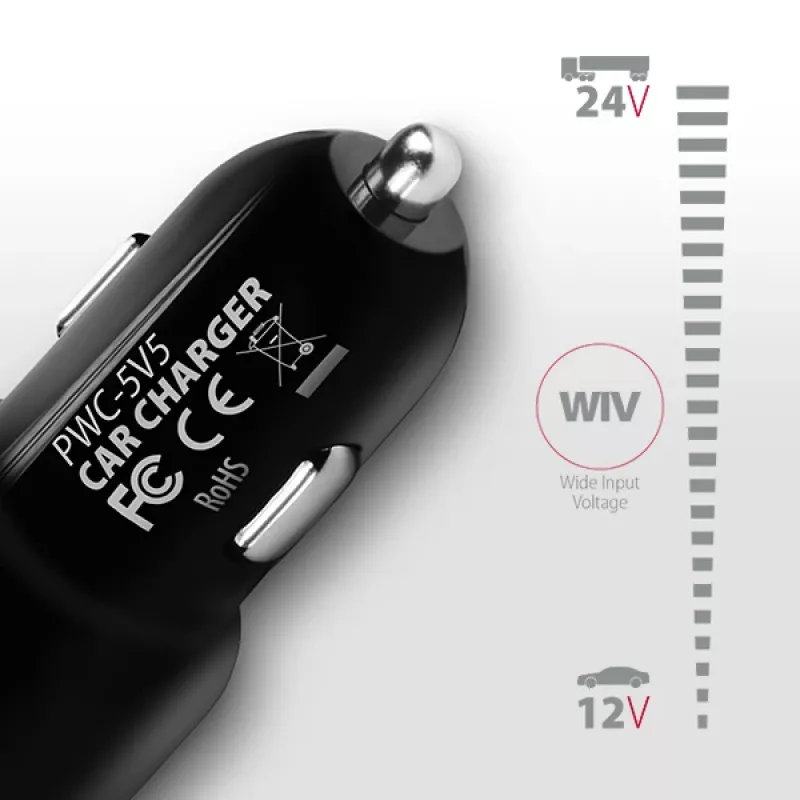 Carregador automático Axagon PWC-5V5 SMART 24W, 2 portas USB-A, 5V/2,4A + 5V/2,4A