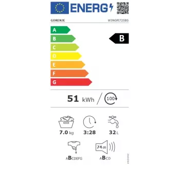 Máquina de lavar roupa Gorenje W3NGPI72SBS carga frontal 7 kg, 1200 rpm, LCD, vapor, 59,5×43,5 cm, classe energética B