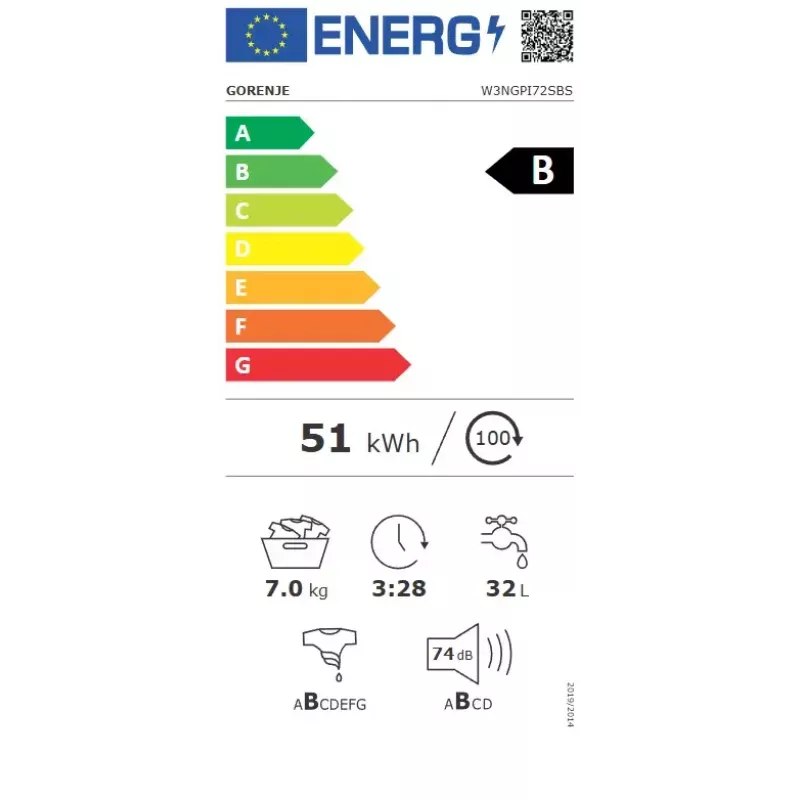 Máquina de lavar roupa Gorenje W3NGPI72SBS carga frontal 7 kg, 1200 rpm, LCD, vapor, 59,5×43,5 cm, classe energética B