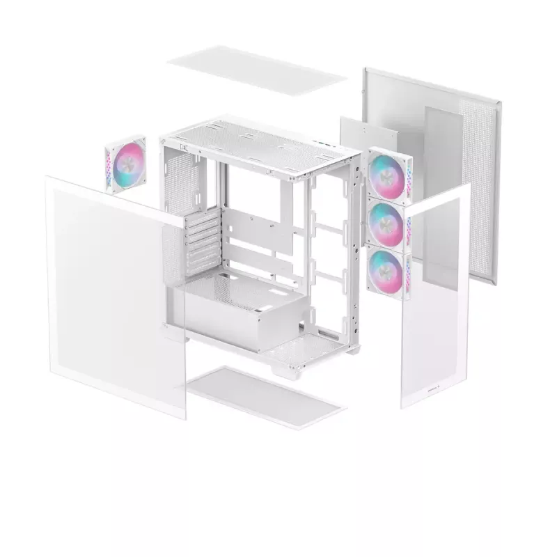 Caixa de PC DeepCool CG580 4F WH Midi Tower ATX/Micro ATX/ITX, vidro temperado, 3×120 mm + 120 mm traseira, branco