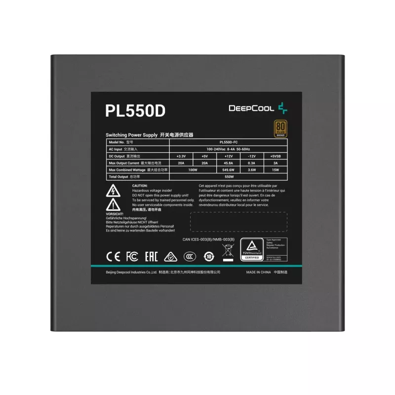 Fonte de alimentação DeepCool PL550D 550W ATX 3.0 80 PLUS Bronze, ventoinha 120mm, não modular, 6 SATA, 3x 6+2 PCIe