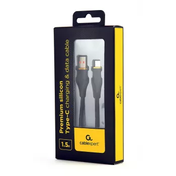 Cabo de carregamento e dados USB Type-C em silicone premium GEMBIRD, 1,5 m – preto