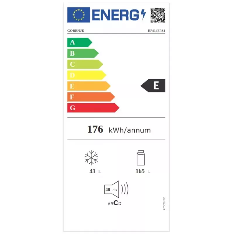 Frigorífico independente Gorenje RF414EPS4 — 206 L total, 165 L de frigorífico, 41 L de congelador, cinzento