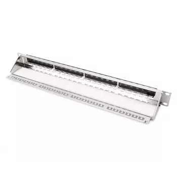 Painel de ligação modular galvanizado DIGITUS - blindado 24 portas 24 portas em branco 1U montagem em rack preto RAL 9005