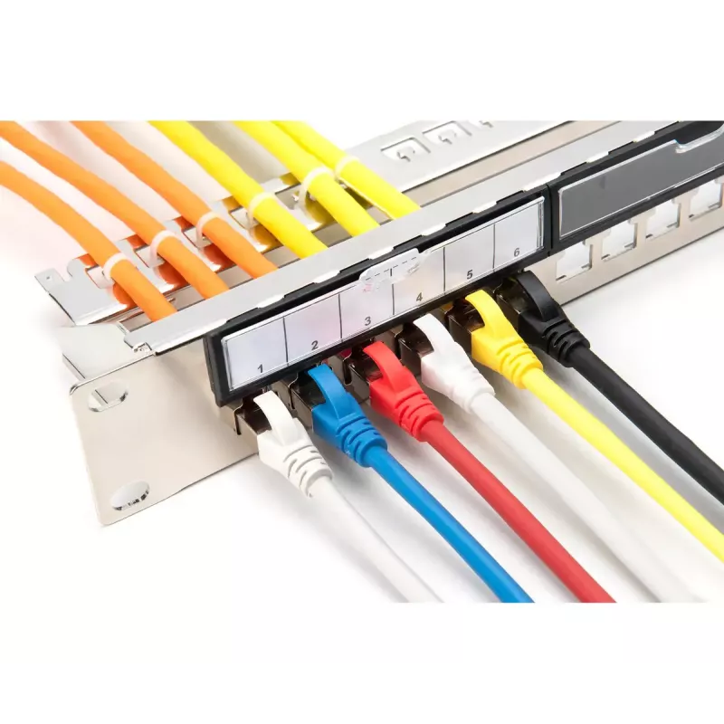 DIGITUS DN-91411-G patch panel modular, 24 portas, blindado, galvanizado, montagem em rack de 19 polegadas 1U, vazio, preto