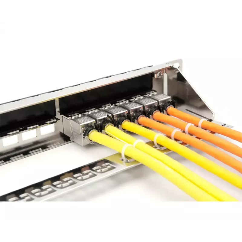 DIGITUS DN-91411-G patch panel modular, 24 portas, blindado, galvanizado, montagem em rack de 19 polegadas 1U, vazio, preto