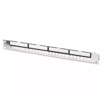 Painel de ligação modular galvanizado DIGITUS - blindado 24 portas 24 portas em branco 1U montagem em rack preto RAL 9005