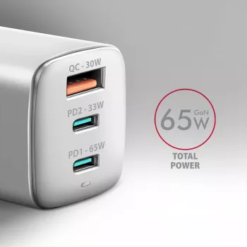 Axagon ACU-DPQ65W PD3.0 & QC4+ Carregador de parede 3 SAÍDAS 65W