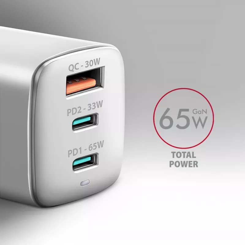 Axagon ACU-DPQ65W PD3.0 & QC4+ Carregador de parede 3 SAÍDAS 65W
