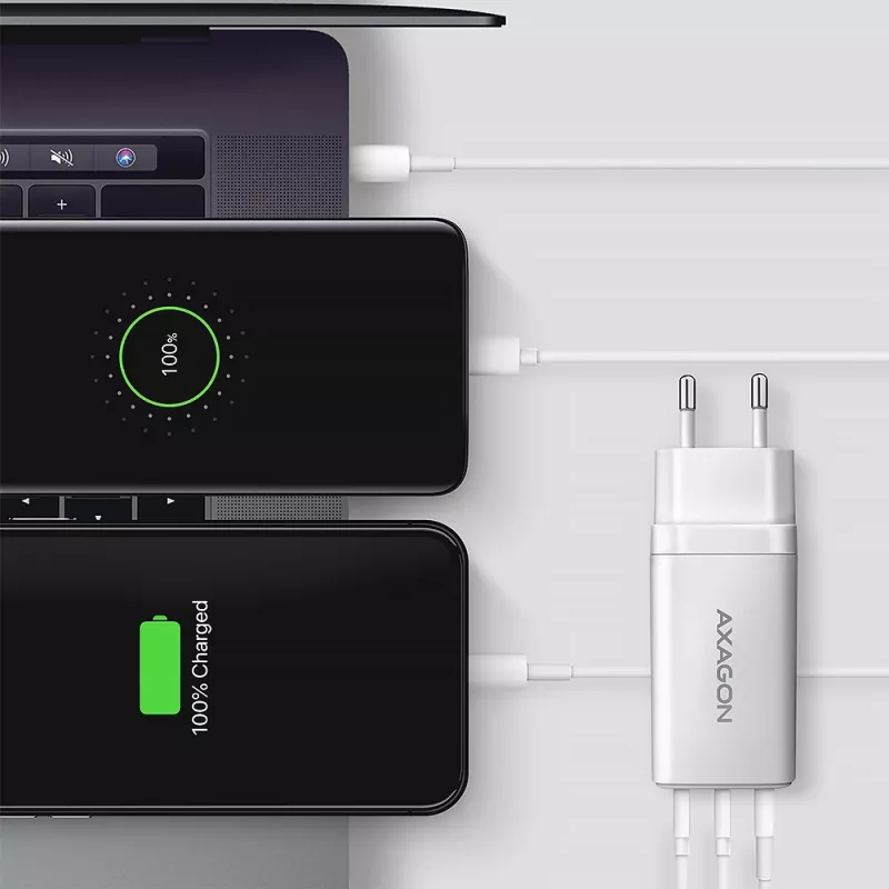 Axagon ACU-DPQ65W PD3.0 & QC4+ Carregador de parede 3 SAÍDAS 65W