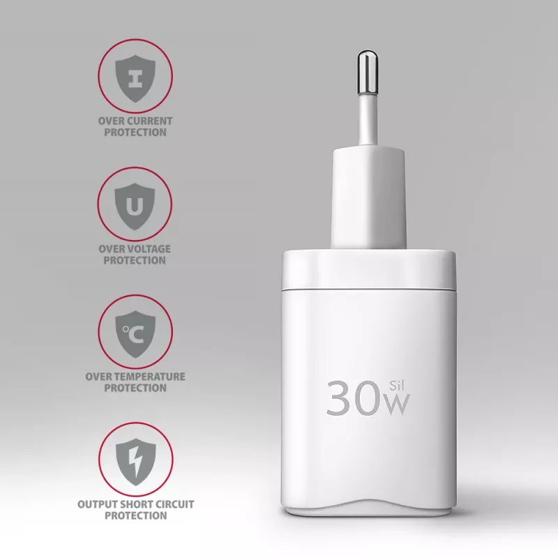 Carregador de parede Axagon ACU-PD30W 1x QC3.0/AFC/FCP/PD Type-C 30W branco
