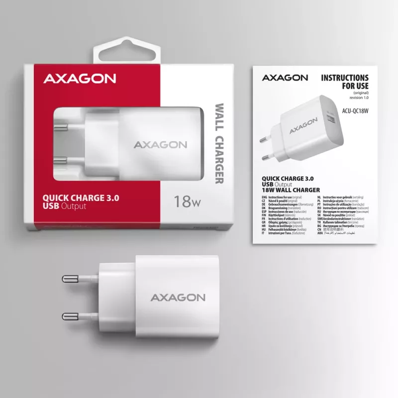Axagon ACU-QC18W QC3.0 Carregador de parede 1xSAÍDA 18W