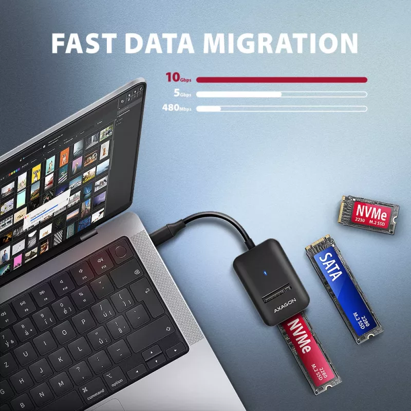 Axagon ADM2-CM Adaptador USB-C M.2 NVMe SATA 10Gbps preto