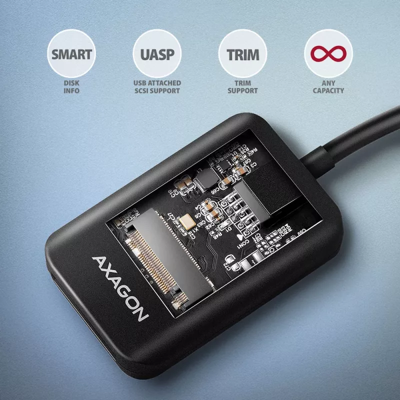 Axagon ADM2-CM Adaptador USB-C M.2 NVMe SATA 10Gbps preto