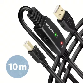 Axagon ADR-210B Cabo ativo de ligação/repetidor USB 2.0 ficha A macho para ficha B macho, 10 m