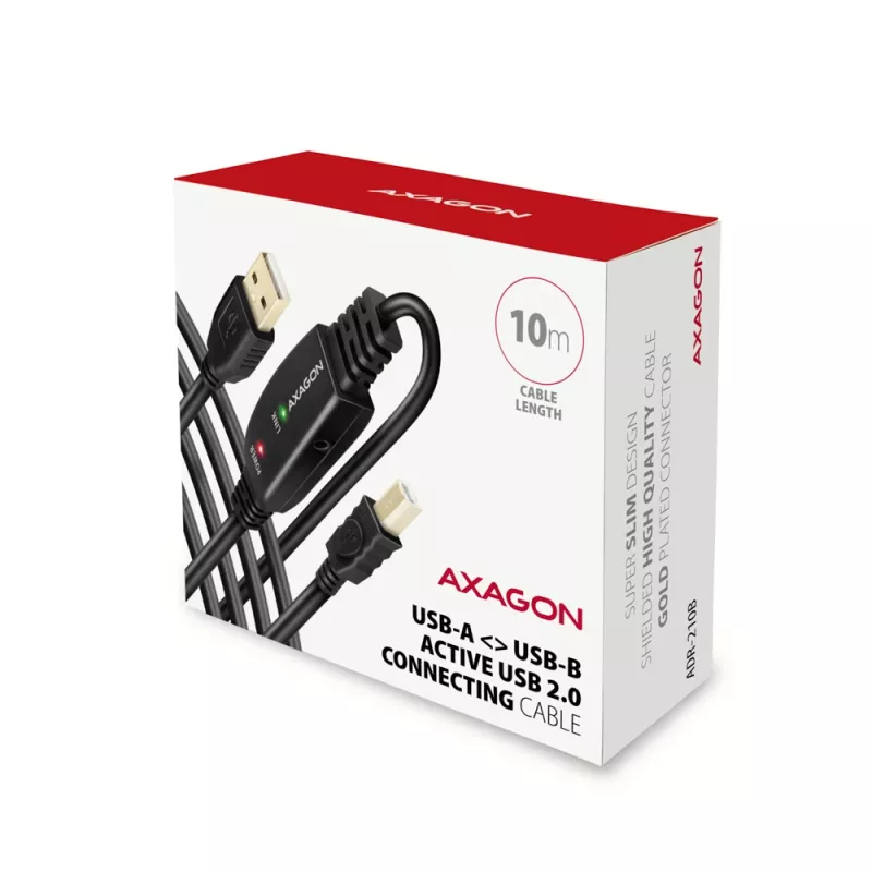Axagon ADR-210B Cabo ativo de ligação/repetidor USB 2.0 ficha A macho para ficha B macho, 10 m