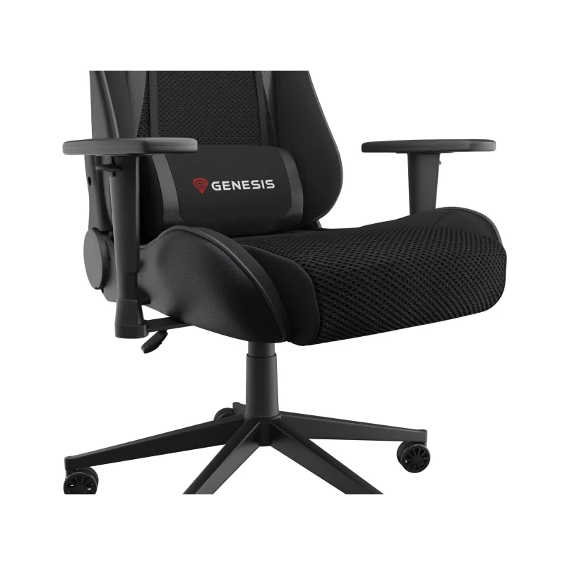 Cadeira gaming GENESIS Nitro 440 G2, assento acolchoado, tecido/couro sintético, cinzento/preto, máx. 120 kg, encosto e apoios de braços 1D ajustáveis