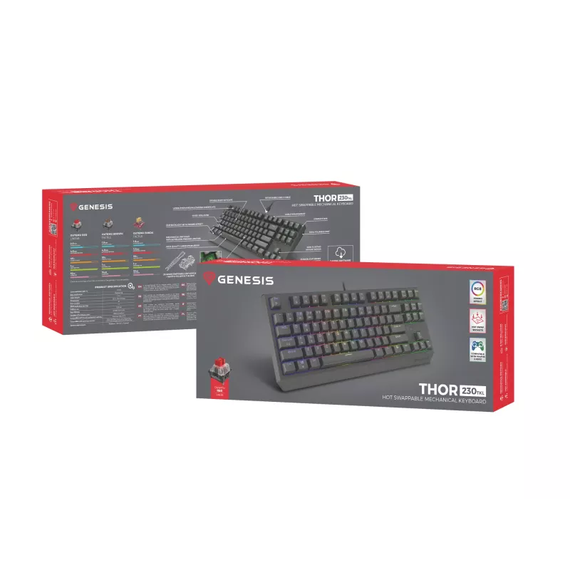 Genesis Thor 230 TKL teclado mecânico gaming com fios, US, preto, Outemu Red