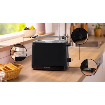 Torradeira Bosch TAT3M123 2 fatias, 950 W, preto, botão rotativo, descongelar e aquecer
