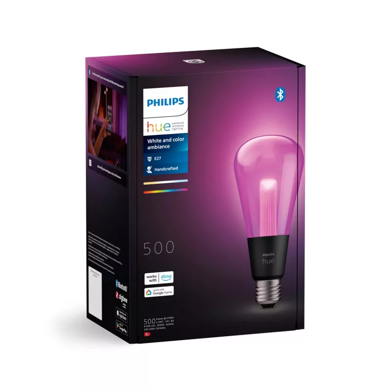 Philips Hue White and Colour Ambience ST72 – Lâmpada inteligente E27, Bluetooth/Zigbee, LED, E27, ST72, 2000 K, 6500 K