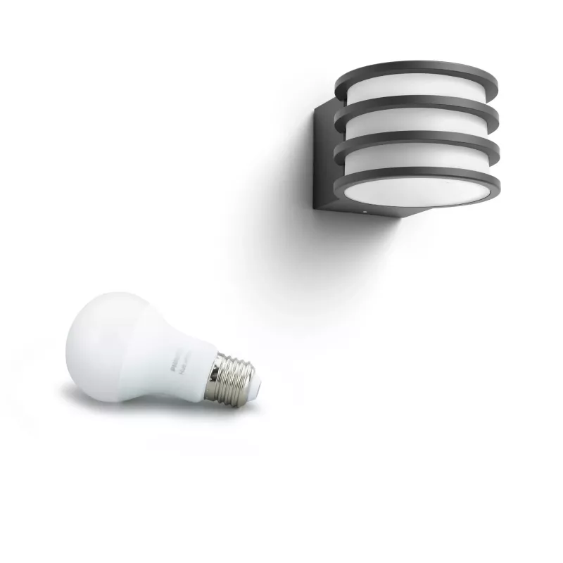 Philips Hue White Lucca Candeeiro de parede exterior, Candeeiro inteligente exterior, Bluetooth/Zigbee, Antracite, LED, Alumínio, E27