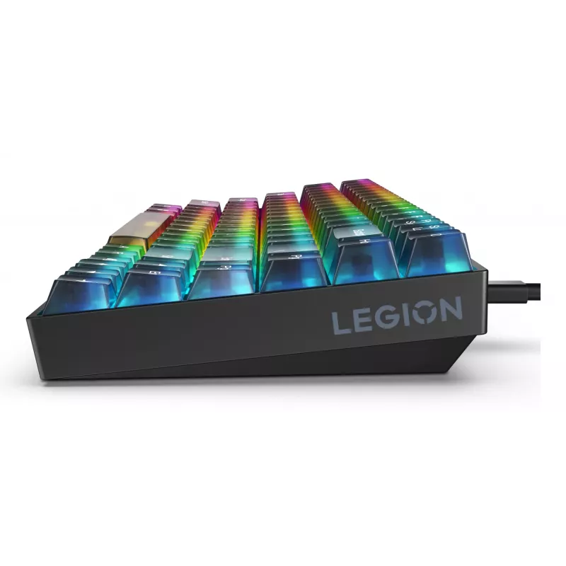 Teclado mecânico gaming Lenovo Legion K510 Mini Pro 75% US-Inglês, 84 teclas, RGB, USB, cabo de 1,8 m, preto/transparente