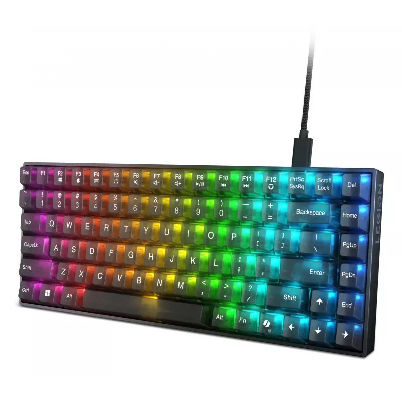 Teclado mecânico gaming Lenovo Legion K510 Mini Pro 75% US-Inglês, 84 teclas, RGB, USB, cabo de 1,8 m, preto/transparente