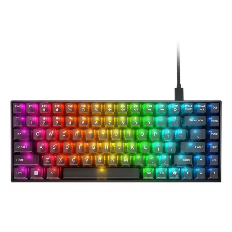 Teclado mecânico gaming Lenovo Legion K510 Mini Pro 75% US-Inglês, 84 teclas, RGB, USB, cabo de 1,8 m, preto/transparente