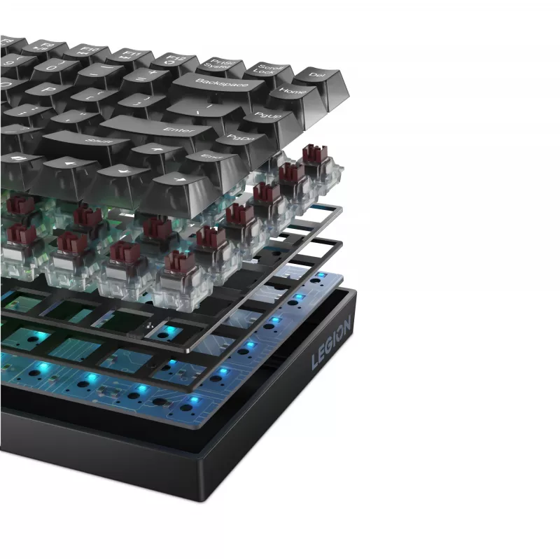 Teclado mecânico gaming Lenovo Legion K510 Mini Pro 75% US-Inglês, 84 teclas, RGB, USB, cabo de 1,8 m, preto/transparente