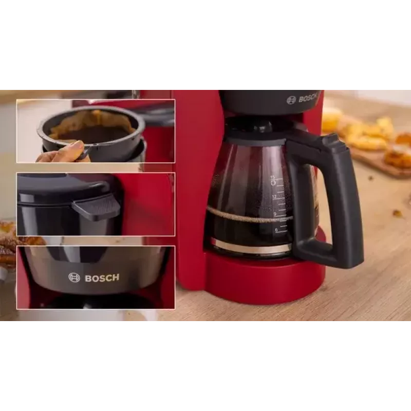 Máquina de café de filtro Bosch TKA2M114 — depósito de água de 1,25 l, 15 chávenas, vermelho