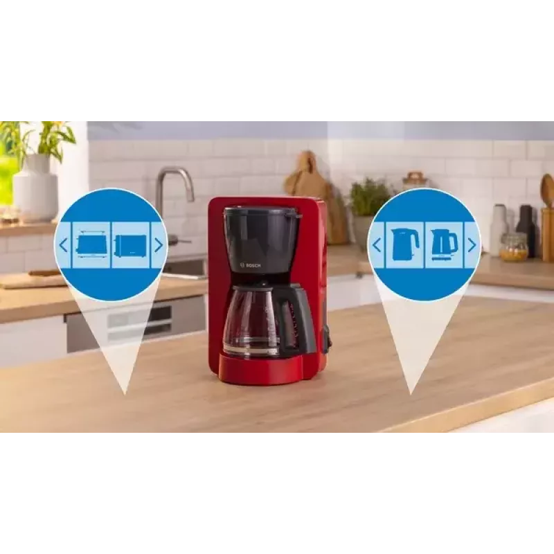 Máquina de café de filtro Bosch TKA2M114 — depósito de água de 1,25 l, 15 chávenas, vermelho
