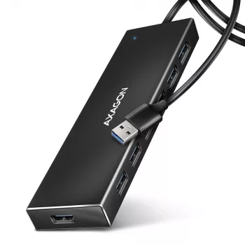 Axagon HUE-F7A 7x USB 3.2 Gen 1 ALU FLAT Hub micro power IN 1m USB-A USB 3.2 Gen 1 (3.1 Gen 1) Type-A 5000 Mbit/s preto