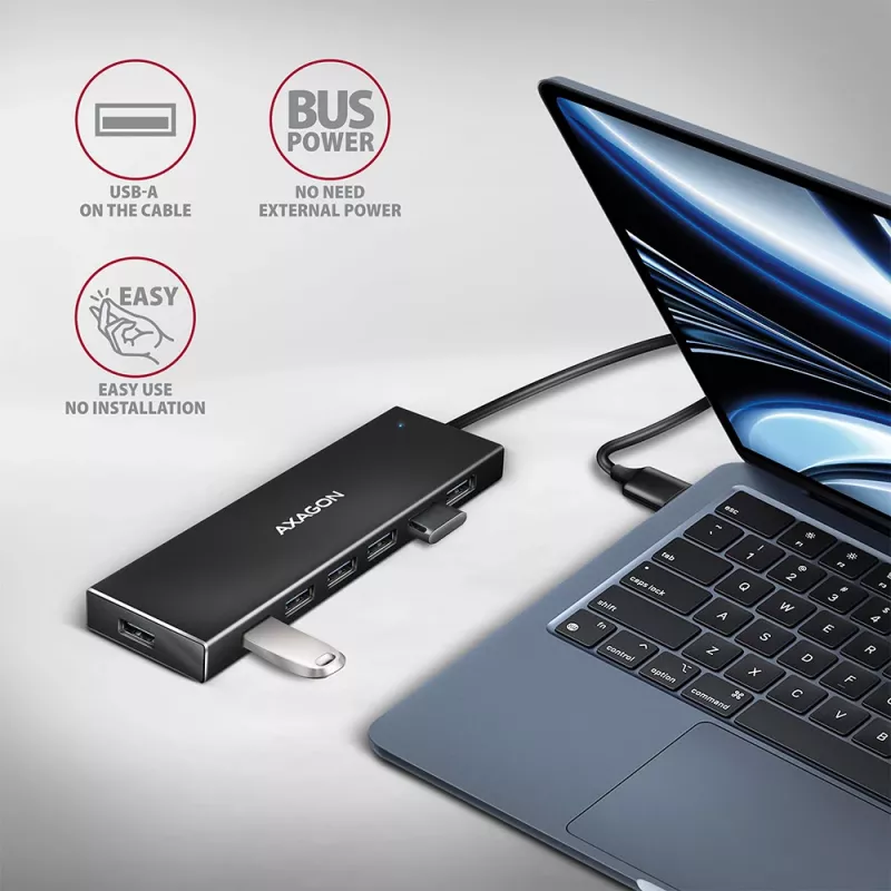 Axagon HUE-F7A 7x USB 3.2 Gen 1 ALU FLAT Hub micro power IN 1m USB-A USB 3.2 Gen 1 (3.1 Gen 1) Type-A 5000 Mbit/s preto