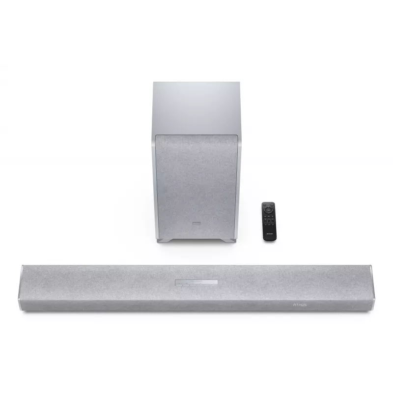 Sharp HT-SBW53121(SL) 3.1.2 Dolby Atmos/DTS:X barra de som com subwoofer sem fios, 550 W, Bluetooth, prateada