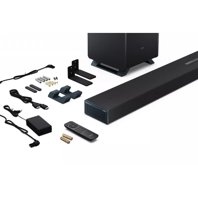 Sharp HT-SBW55121(BK) 5.1.2 Dolby Atmos/DTS:X barra de som com subwoofer sem fios, 650 W, Bluetooth, preta