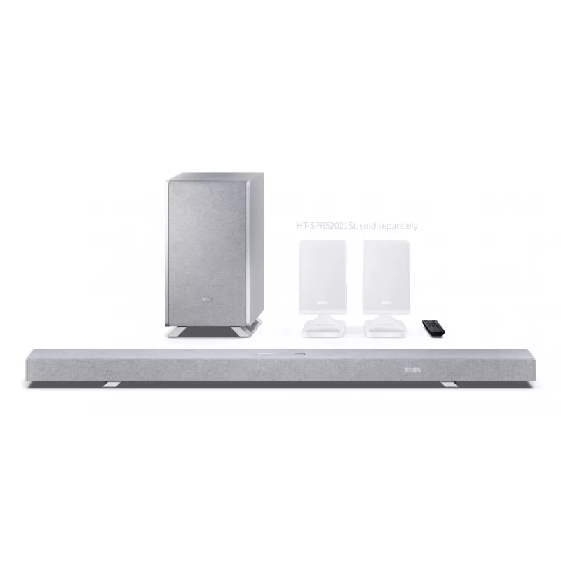 Sharp HT-SBW55121(SL) 5.1.2 Dolby Atmos/DTS:X barra de som com subwoofer sem fios, 650 W, Bluetooth, prateada