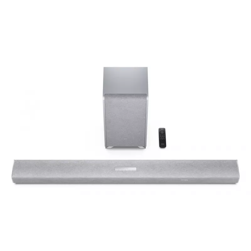 Sharp HT-SBW55121(SL) 5.1.2 Dolby Atmos/DTS:X barra de som com subwoofer sem fios, 650 W, Bluetooth, prateada