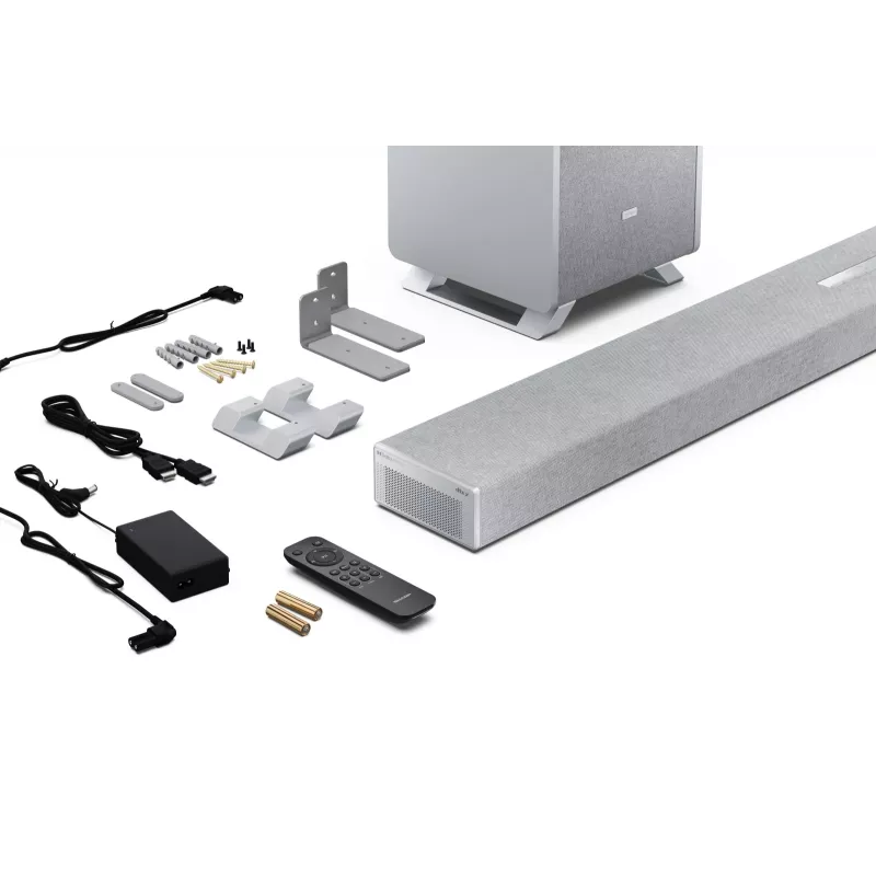 Sharp HT-SBW55121(SL) 5.1.2 Dolby Atmos/DTS:X barra de som com subwoofer sem fios, 650 W, Bluetooth, prateada