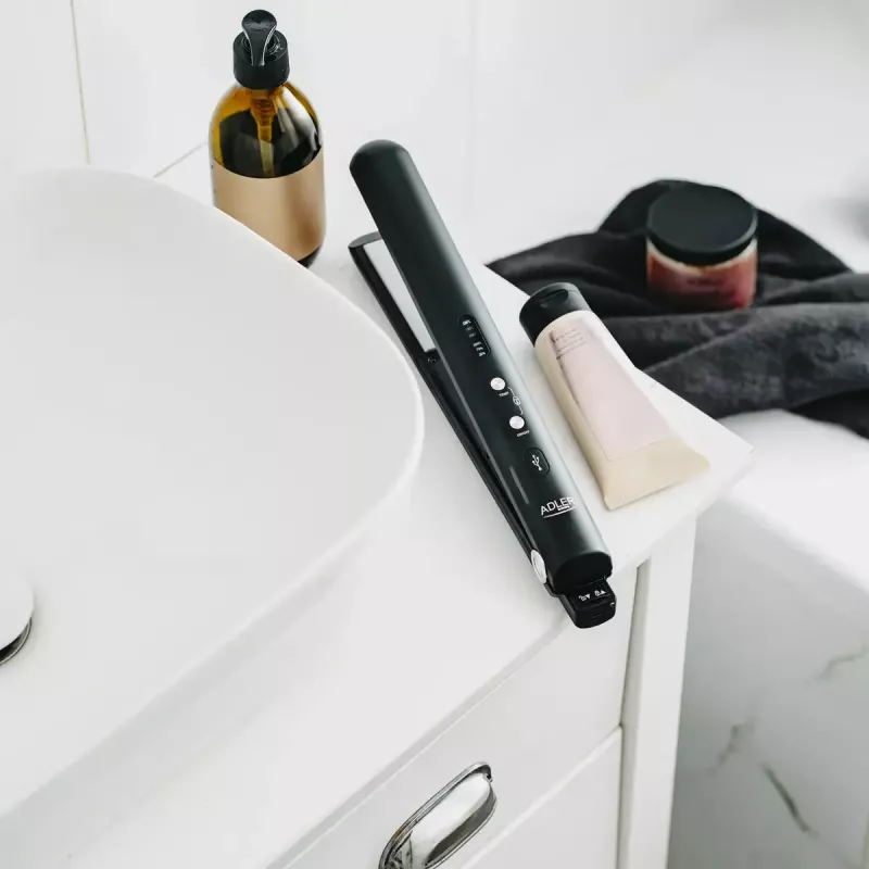 Prancha alisadora sem fios Adler AD 2327 – sistema de aquecimento cerâmico, 160–220 °C, carregamento USB