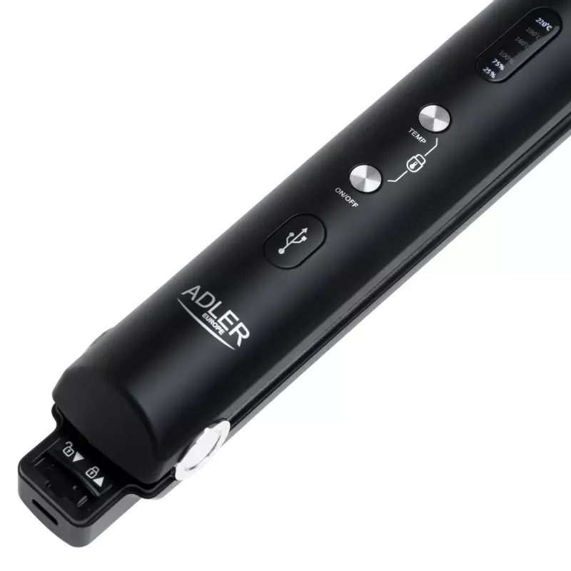 Prancha alisadora sem fios Adler AD 2327 – sistema de aquecimento cerâmico, 160–220 °C, carregamento USB
